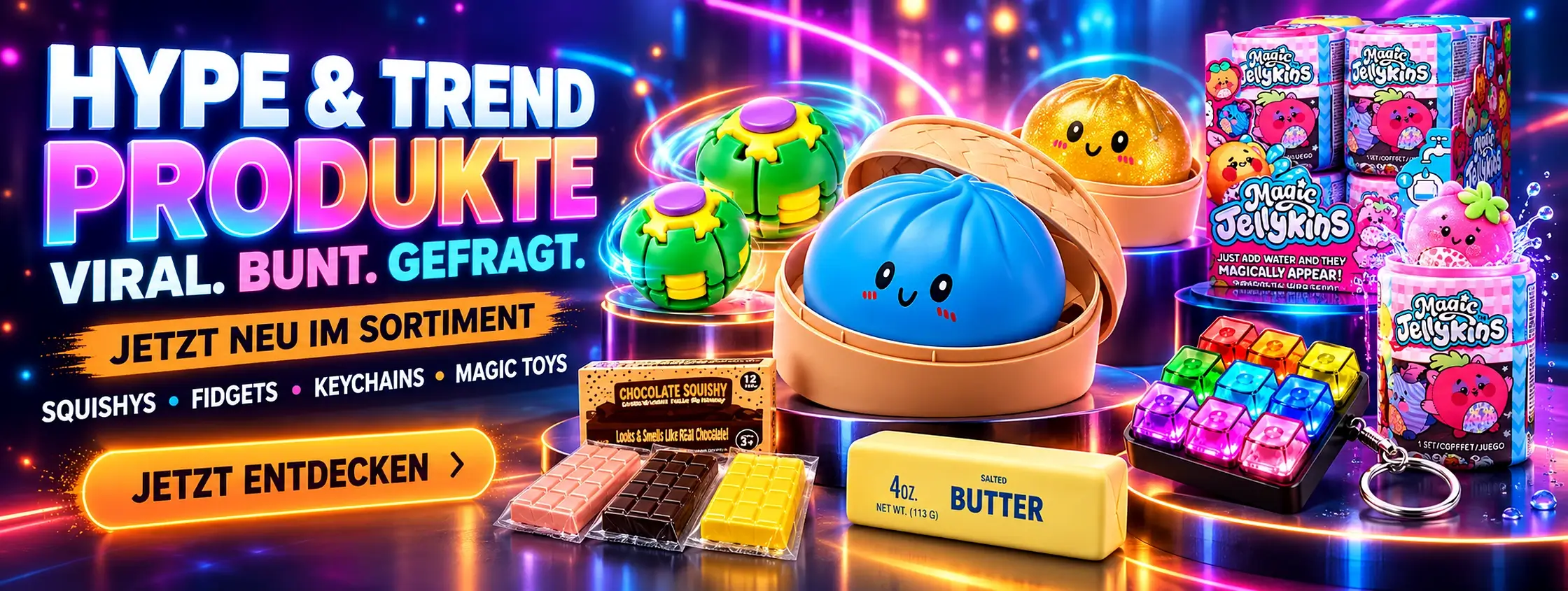 Hype- und Trendprodukte – Squishys, Fidgets, Keychains und Magic Toys bei OEZ Sweets